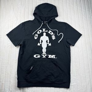 Gold's Gym Men’s Large Logo Training Hooded Stretch Short Sleeve Shirt Gym Sport